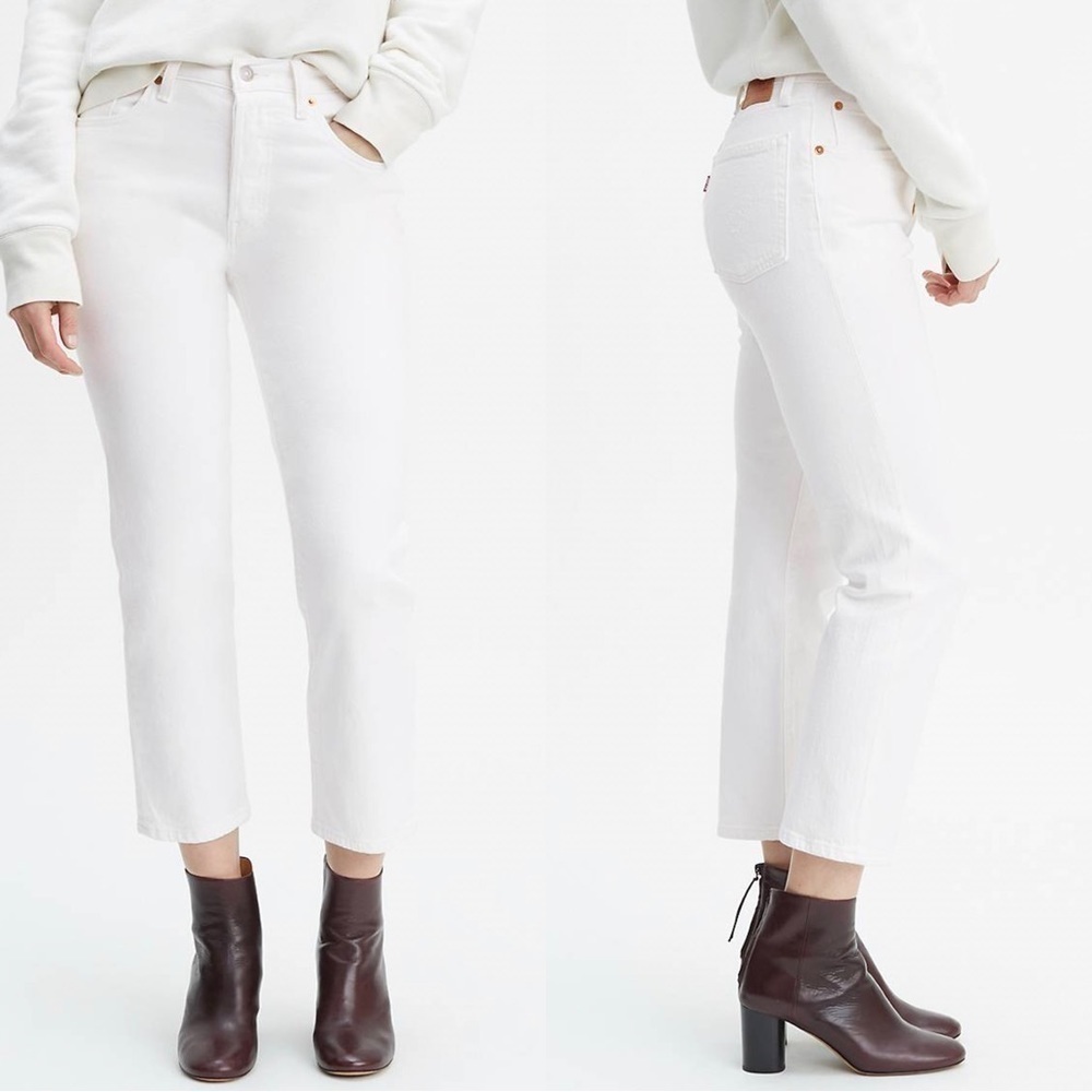 NWT Levi's 501 Original Straight Leg High Rise White Cropped Jeans